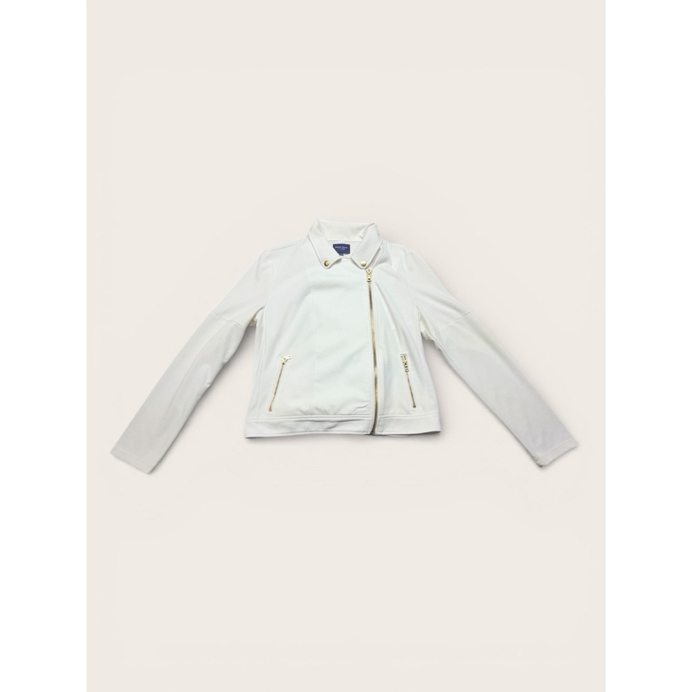 Peter Som DesignNation Women's White Moto Jacket Gold Zip‎ Stretch - Size L